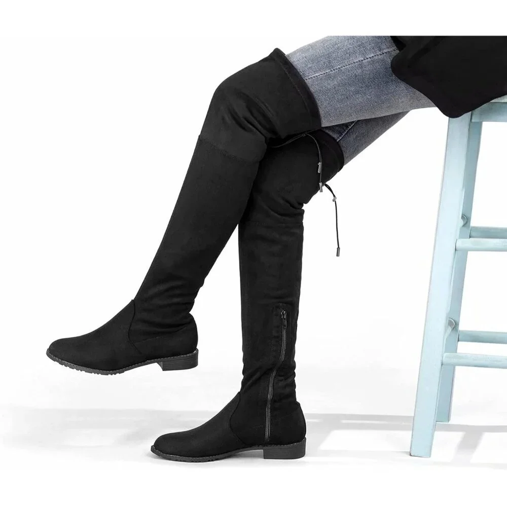 Women's Black-0.98 Inchs Polyurethane (PU) Over Knee High Warm Winter Long Boot